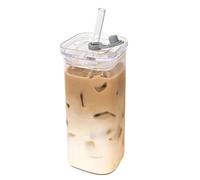 Modern Glass Cup - Square Drinkware Fessel, Clear Beverage Mug | Spill resistant Square Glassware Thickened Drinking Container Transparent Stylish Liquid Holder for Four Hundred Milliters