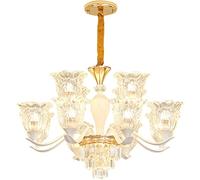 Modern Gold Steel Lustre Glass Led Dimmable Pendant Lights Living Room Round Led Droplight Deco Suspend Lamp Fixtures (Size : 15heads) (12 heads)