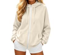 Modern High Neck Solid Hooded Sweatshirt for Autumn and Winter Cozy Fleece Lined Oversized Fit Everyday Casual Hoodie (Beige, L)