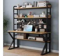 Modern Home Office Desk with Storage Shelves & Pegboard Solid Wood Writing Desk for Large Study Workstation (43" W x 69" H x 23.6" D) Noir & White