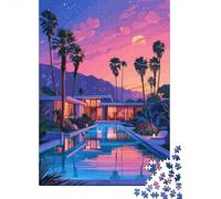Modern House with Pool at Sunset De Noël Puzzle en Bois, 1000 pièces