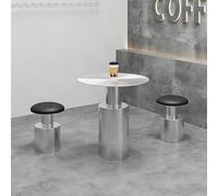 Modern Industrial Cafe Furniture Set, Round Metal Pedestal Table with Padded Stools, Minimalist Bistro Booth Seating for Coffee Shop Milk Tea Room Office Decor(B)