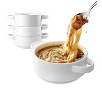 Modern Innovations Lot de 4 bols à soupe à l'oignon français avec poignées - Passe au four et au micro-ondes - Empilables en céramique - Grands bols à 2 poignées - 591 ml