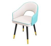 Modern Kitchen & Dining Accent Chairs Waterproof Leather with Carbon Steel Legs High Padded Back Stylish Living Room Armchair (White + Light Blue)