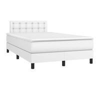 Modern LED Bed Frame with Mattress 120x190cm White Faux Leather Slatted Base Adjustable Headboard USB Lighting for Bedroom Decor