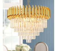 Modern Led Crystal Pendant Light Golden Crystal Chandelier Lights 5-Tier Raindrop Chandelier Light Fixture Flush Mount Ceiling Light for Dining Room Living Room Table Foyer,D60cm E14x8 LED lights…