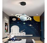Modern LED Suspension Enfants Dimmable 40W, avec télécommande Creative Planet Lustre, Réglable en Hauteur Luminaire, Garçons Filles Chambre à Coucher LED Plafonnier (ø45cm, Blue Earth Circle)