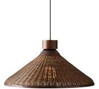 Modern Light Fixture Bohemian Handwoven Rattan Ceiling Light Rustic Wicker Hanging Lamp With Walnut Wood Accent For Living Room Dining Room Bedroom (Bulb Not Included)(45Cm)/35Cm