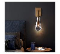 Modern Light Luxury Water Drop Copper Wall Lamp Simple Creative Living Room Dining Room Bedroom Study Bedside Crystal Lamp (Color : Black lamp Body Size : Warm Light) (Golden Lamp Body Warm light)