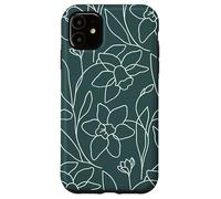 Modern Line Art Poppy Flower Leaves Boho Dark Green Coque pour iPhone 11