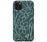 Modern Line Art Poppy Flower Leaves Boho Dark Green Coque pour iPhone 11 Pro Max
