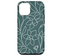 Modern Line Art Poppy Flower Leaves Boho Dark Green Coque pour iPhone 12/12 Pro