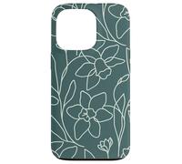 Modern Line Art Poppy Flower Leaves Boho Dark Green Coque pour iPhone 13 Pro