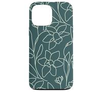 Modern Line Art Poppy Flower Leaves Boho Dark Green Coque pour iPhone 13 Pro Max