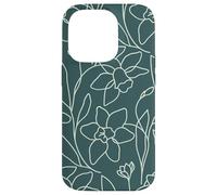 Modern Line Art Poppy Flower Leaves Boho Dark Green Coque pour iPhone 14 Pro