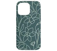 Modern Line Art Poppy Flower Leaves Boho Dark Green Coque pour iPhone 14 Pro Max