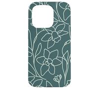 Modern Line Art Poppy Flower Leaves Boho Dark Green Coque pour iPhone 15 Pro