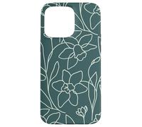 Modern Line Art Poppy Flower Leaves Boho Dark Green Coque pour iPhone 15 Pro Max