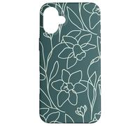 Modern Line Art Poppy Flower Leaves Boho Dark Green Coque pour iPhone 16 Plus
