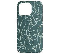 Modern Line Art Poppy Flower Leaves Boho Dark Green Coque pour iPhone 16 Pro