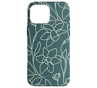 Modern Line Art Poppy Flower Leaves Boho Dark Green Coque pour iPhone 16 Pro Max