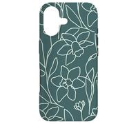 Modern Line Art Poppy Flower Leaves Boho Dark Green Coque pour iPhone 17