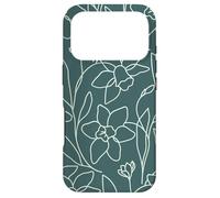 Modern Line Art Poppy Flower Leaves Boho Dark Green Coque pour iPhone 17 Pro