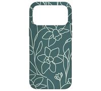 Modern Line Art Poppy Flower Leaves Boho Dark Green Coque pour iPhone 17 Pro Max