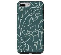 Modern Line Art Poppy Flower Leaves Boho Dark Green Coque pour iPhone 7 Plus/8 Plus