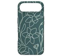 Modern Line Art Poppy Flower Leaves Boho Dark Green Coque pour iPhone Air