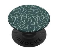 Modern Line Art Poppy Flower Leaves Boho Dark Green PopSockets PopGrip Adhésif