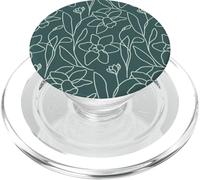 Modern Line Art Poppy Flower Leaves Boho Dark Green PopSockets PopGrip pour MagSafe