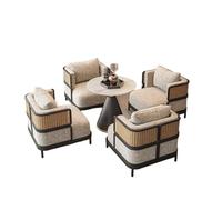 Modern Linen Sectional Sofa Set with Black Wood Frame Round Marble Coffee Table & Upholstered Armchairs for Bedroom Reading Room(B-60cm)