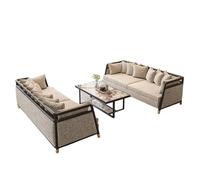 Modern Linen Sectional Sofa Set with Black Wood Frame Round Marble Coffee Table & Upholstered Armchairs for Bedroom Reading Room(F)