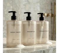Modern Lot de 3 bouteilles de savon de douche avec pompe et étiquettes 591 ml