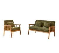 Modern Loveseat Bench Couch with Natural Rattan Arm, loveseat Upholstered Settee for Living Dining Room Bedroom(C)