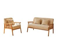 Modern Loveseat Bench Couch with Natural Rattan Arm, loveseat Upholstered Settee for Living Dining Room Bedroom(A)