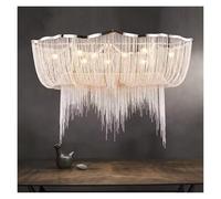 Modern Luxury Aluminum Chain Tassel Pendant Lamp for Hotel Restaurant Silver Cloth Hanging Lights Indoor Lighting Decor