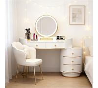 Modern Makeup Vanity Set with Smart Touch Dimmable Mirror, Velvet Stool, and Hidden Storage Compartments, Dressing Desk Ideal Gift for Women & Girls
