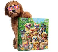 Modern Merch Groovy Furry Friendz - Puzzle de 1000 pièces pour adultes - Puzzle pour animaux de compagnie - Puzzle de 1000 pièces pour chat et chien