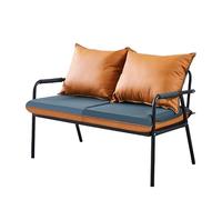 Modern Metal Frame Loveseat Bench, Two-Tone Waterproof Leather 2 Seater Sofa with Detachable Cushions, Easy Assemble Compact Couch for Balcony House(D,65x65x74cm)