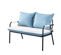 Modern Metal Frame Loveseat Bench, Two-Tone Waterproof Leather 2 Seater Sofa with Detachable Cushions, Easy Assemble Compact Couch for Balcony House(E,65x65x74cm)