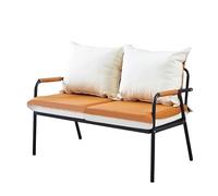 Modern Metal Frame Loveseat Bench, Two-Tone Waterproof Leather 2 Seater Sofa with Detachable Cushions, Easy Assemble Compact Couch for Balcony House(C,105x65x74cm)