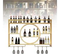Modern Metal Wall Mounted Wine Rack with Stemware Hanger Hanging Drink Display Storage Holder for Kitchen Bar Dining Room Stylish and Space Saving Wine Display Rack (Size:140 * 15 * 80cm Col