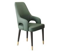 Modern Mid-Century Dining Chair with Armrests Green Leather Upholstery Stylish Kitchen Furniture Perfect for Home Decor and Dining Room Elegance