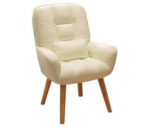 Modern Mid-Century Dining Chair with Armrests Makeup Chair Accent Chair with Natural Wood Legs for Kitchen Living Room and Dining Room (White A)