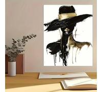 Modern Minimalist Black and Golden Female Portrait Art Print Poster for Living Room, Bedroom, Office Home Wall Decor 20X30cm Frameless