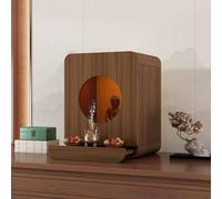 Modern Minimalist Buddhist Shrine Altar Table for Home, Wood Buddha Cabinet with Drawer & LED Light for Guanyin, God of Wealth(Walnut-B,Small)