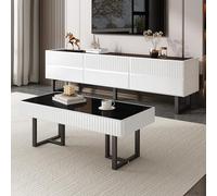 Modern, Minimalist Coffee Table and TV Furniture Combination, Storage Furniture Set in Black, White Stripes, Luxurious Living Room (TV Stand and Coffee Table)