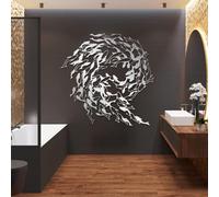 Modern Minimalist School of Fish Metal Wall Art, Silver Iron Wall Hanging Decor, 24"x24" for Home Office, Bathroom & Coastal Living Room